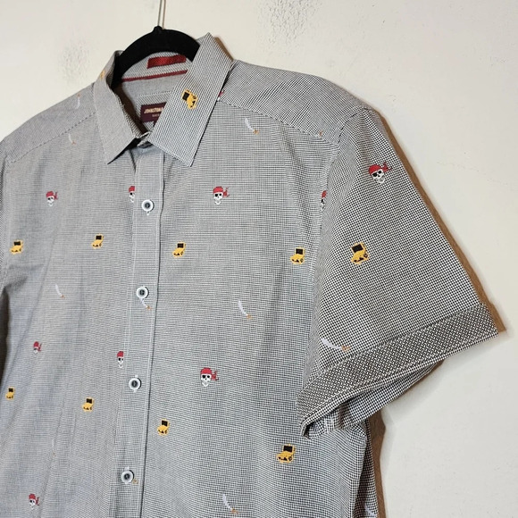 Johnston & Murphy Pirate Themed Plaid Short Sleeve Button Shirt Men's Medium - Picture 8 of 16